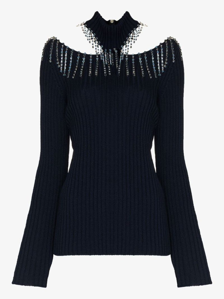 Embellished Cutout Wool Sweater