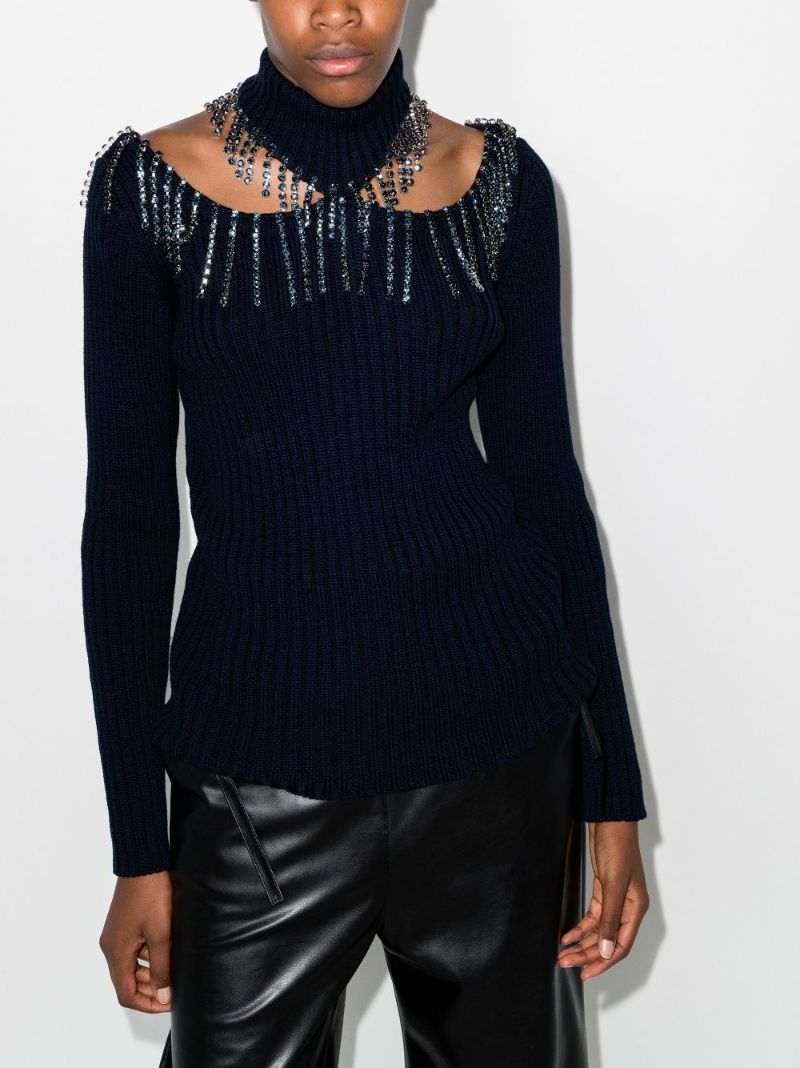 Embellished Cutout Wool Sweater
