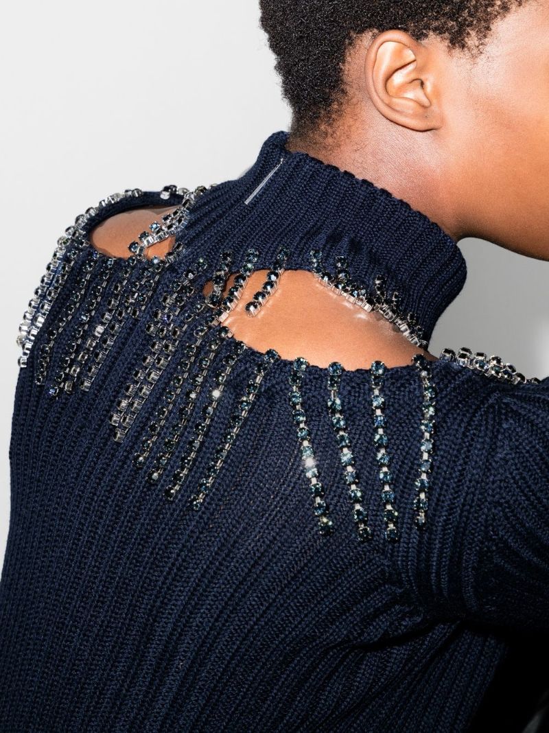 Embellished Cutout Wool Sweater