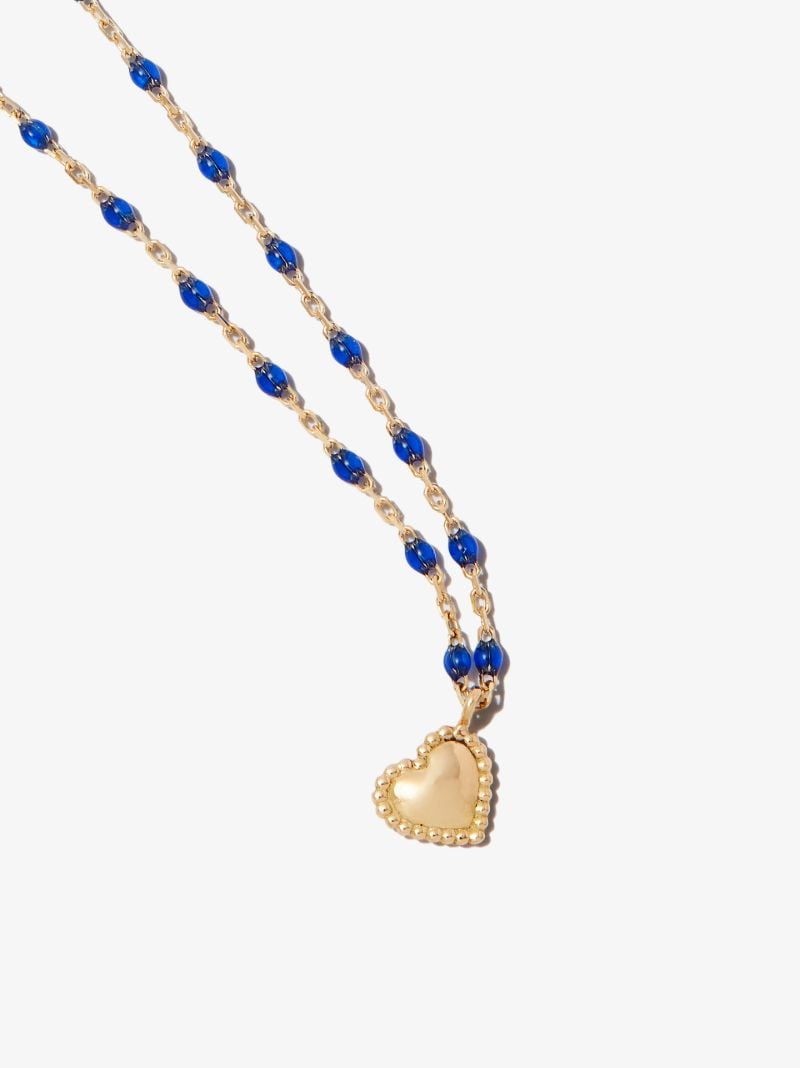 18k Yellow Gold Lucky Heart 40 Cm Beaded Necklace