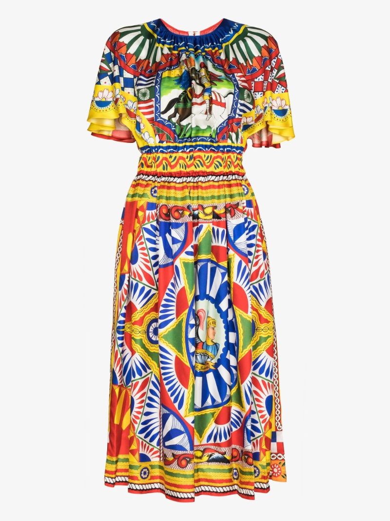 Carretto Print Silk Midi Dress