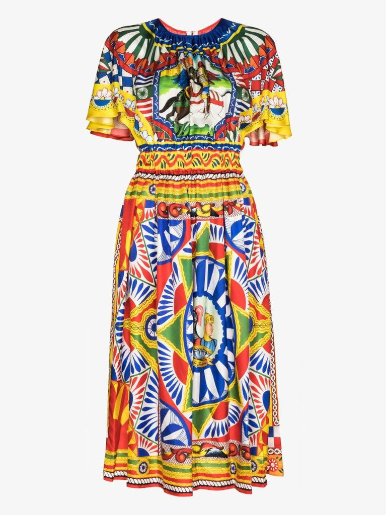 Carretto Print Silk Midi Dress