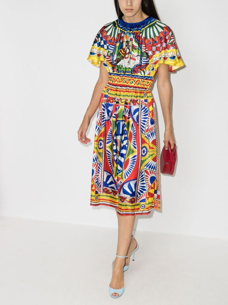 Carretto Print Silk Midi Dress