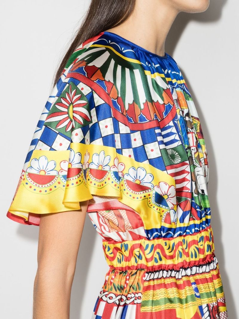 Carretto Print Silk Midi Dress