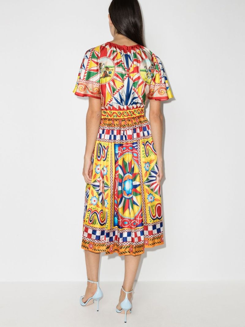 Carretto Print Silk Midi Dress