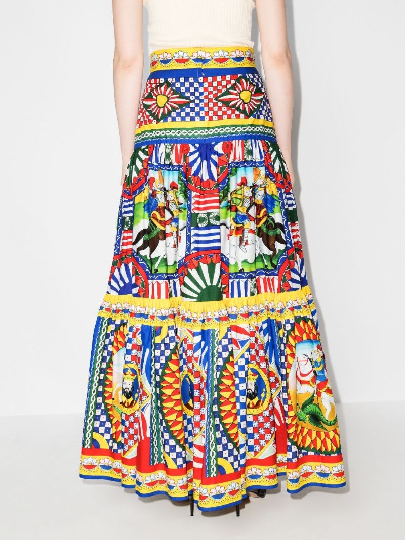 Carretto Print Pleated Maxi Skirt