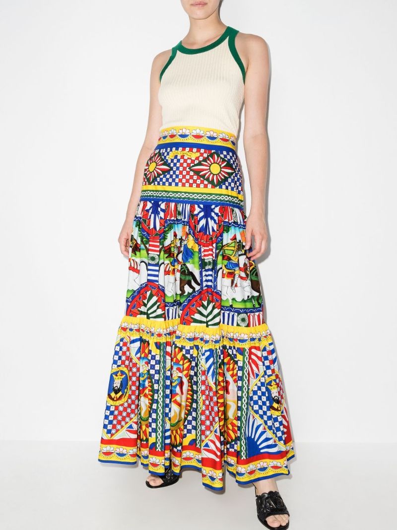 Carretto Print Pleated Maxi Skirt