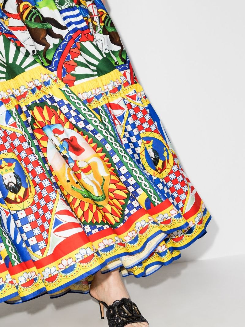 Carretto Print Pleated Maxi Skirt