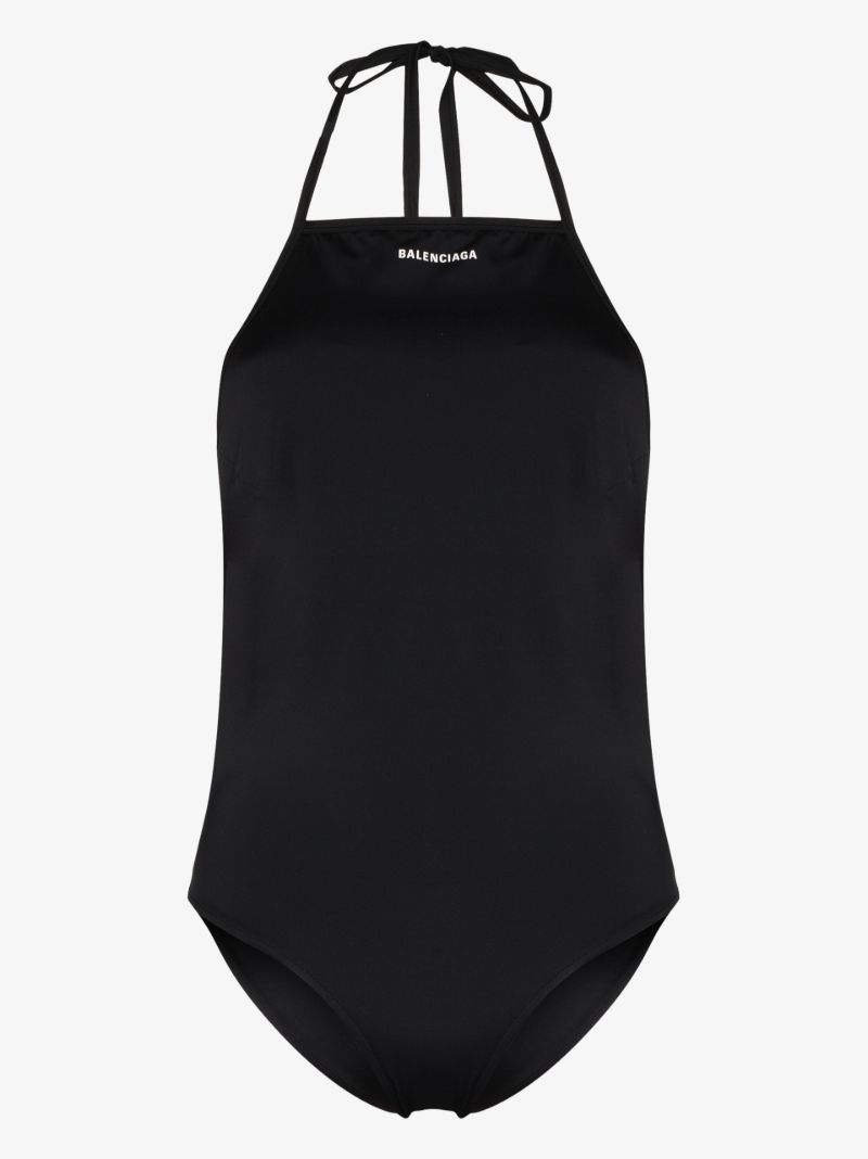 Black Logo Print Swimsuit