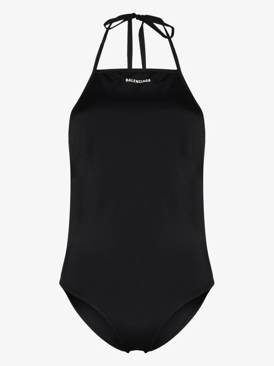 Black Logo Print Swimsuit