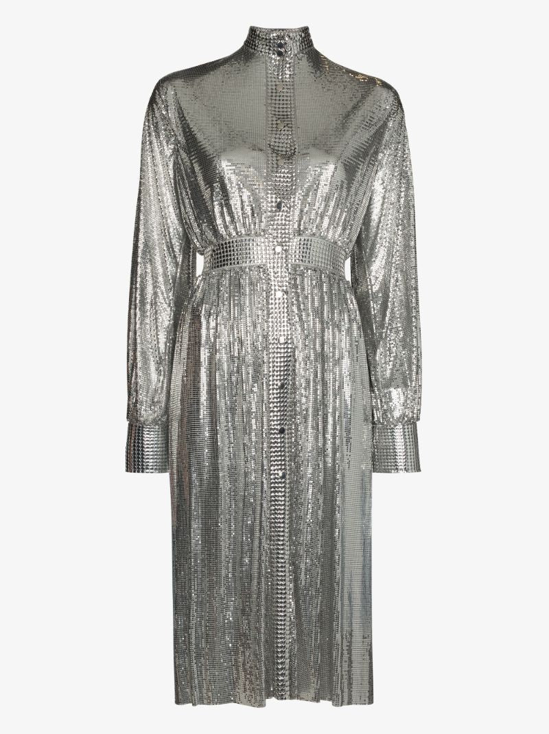 Button-up Mesh Midi Dress