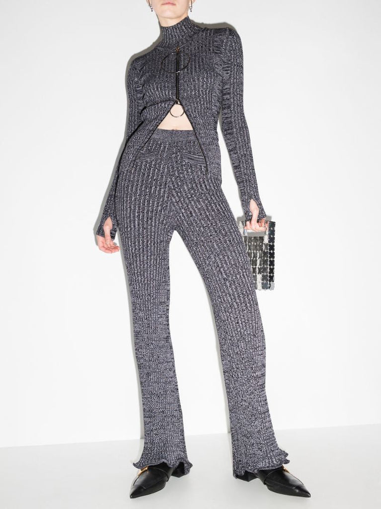 Slim Ribbed Knit Wool Trousers