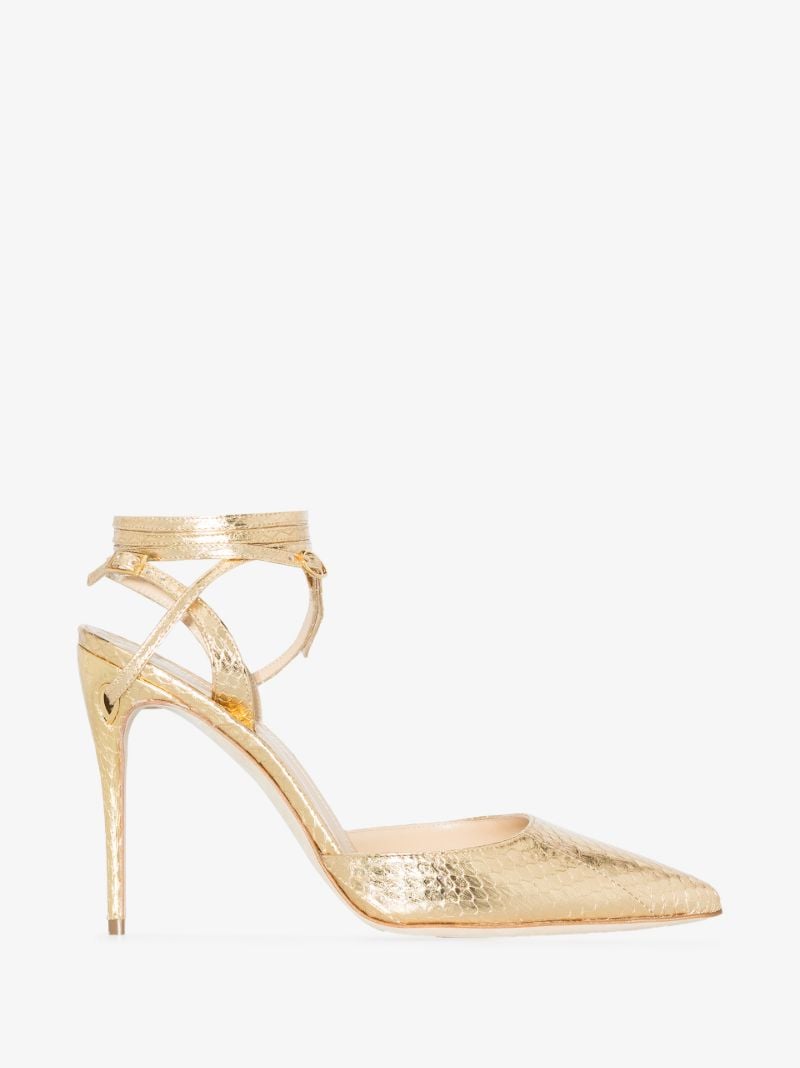 Gold Tone Vittorio 105 Embossed Leather Pumps