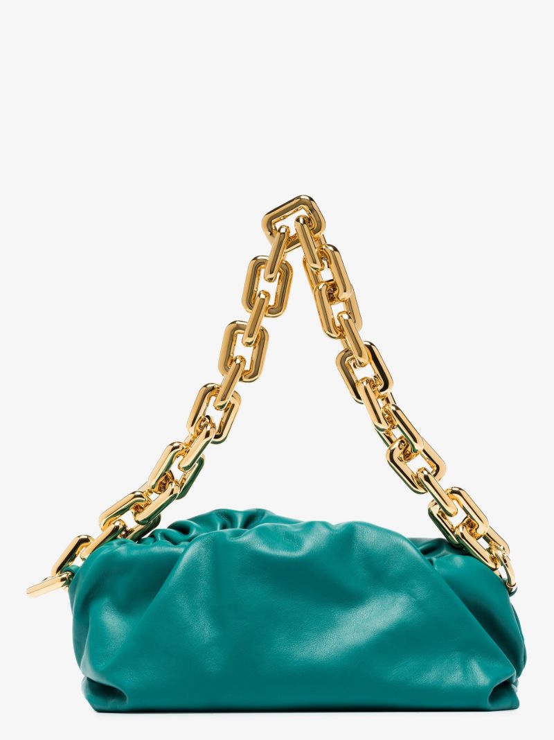Blue Chain Pouch Leather Clutch Bag
