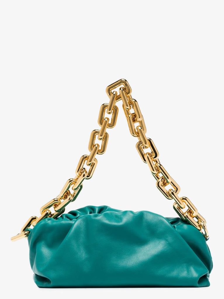 Blue Chain Pouch Leather Clutch Bag