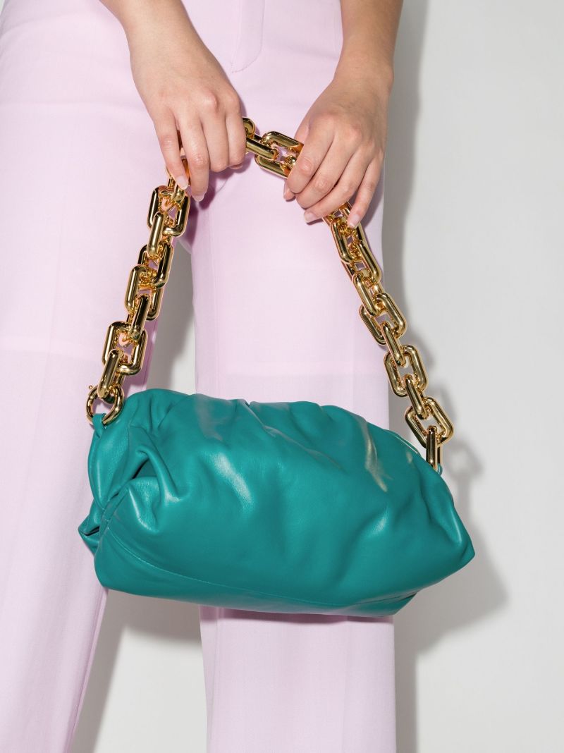 Blue Chain Pouch Leather Clutch Bag