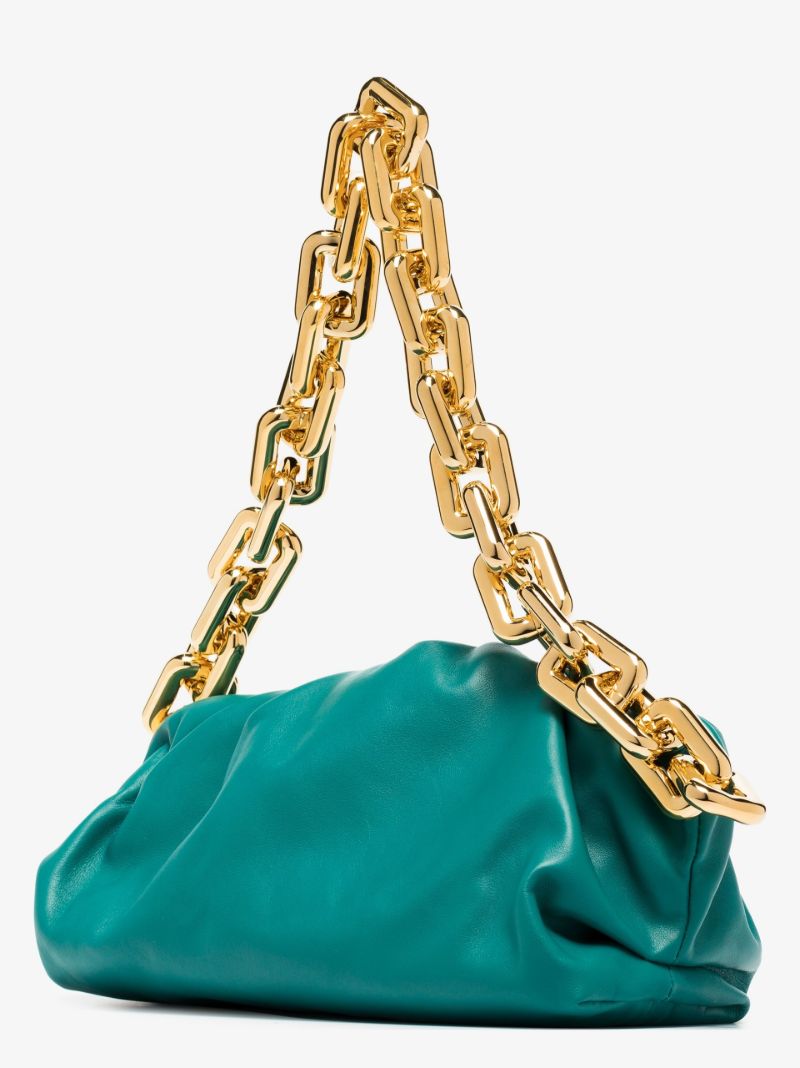Blue Chain Pouch Leather Clutch Bag