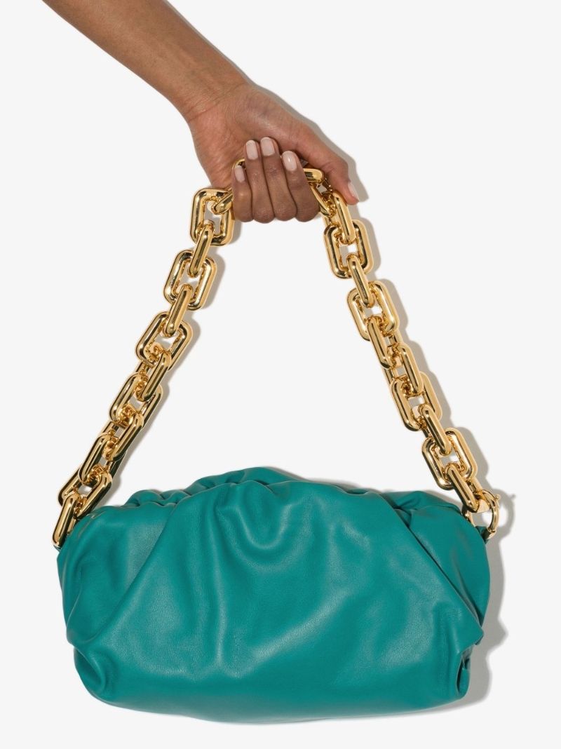 Blue Chain Pouch Leather Clutch Bag