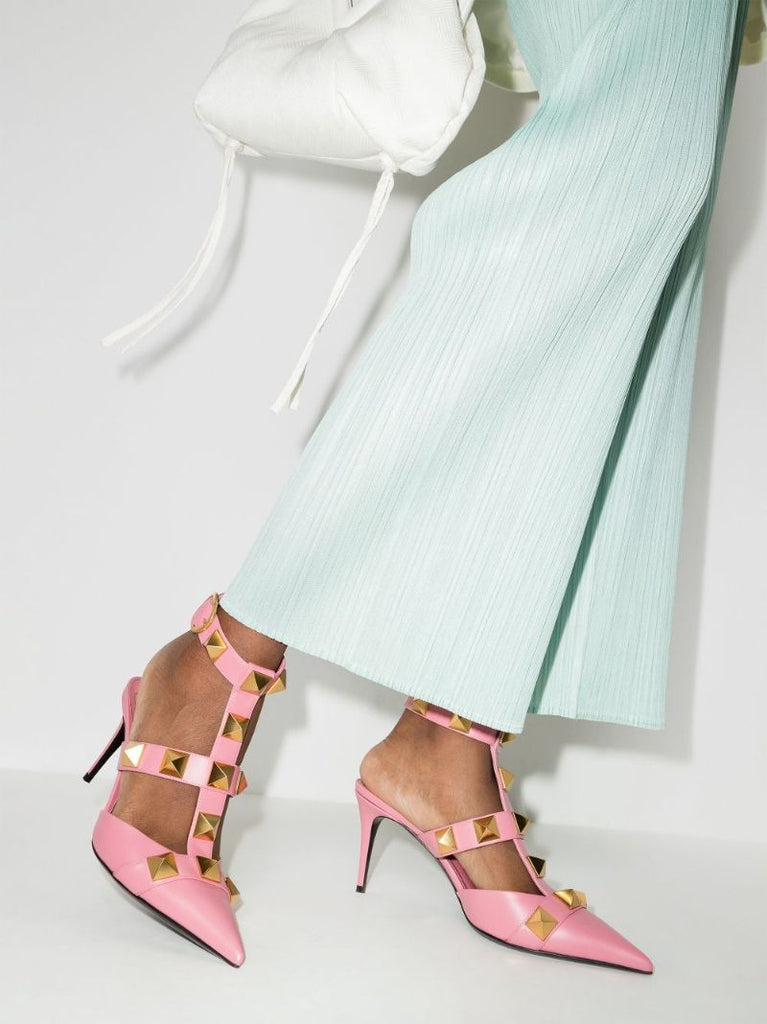 Pink Roman Stud 80 Leather Pumps