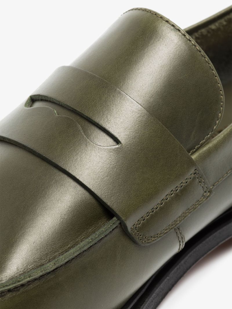 Green Leather Penny Loafers