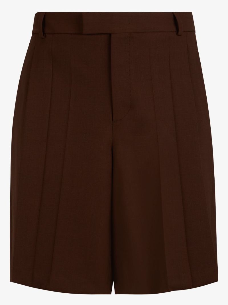 Brown Pleated Bermuda Shorts