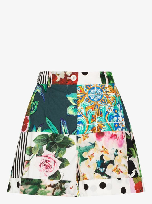 Patchwork Print Shorts