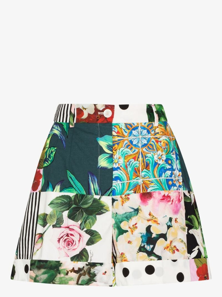 Patchwork Print Shorts