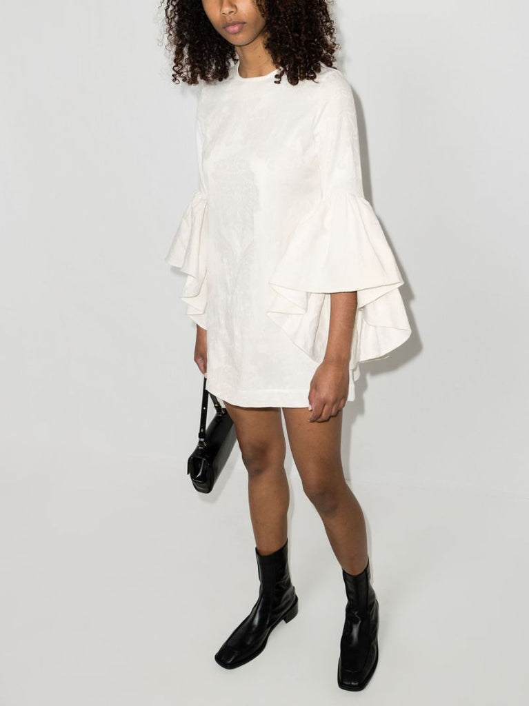 Floral Jacquard Frilled-sleeve Dress