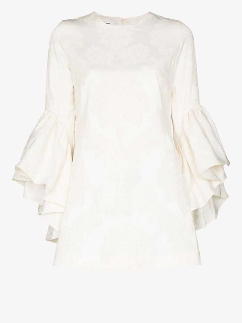 Floral Jacquard Frilled-sleeve Dress