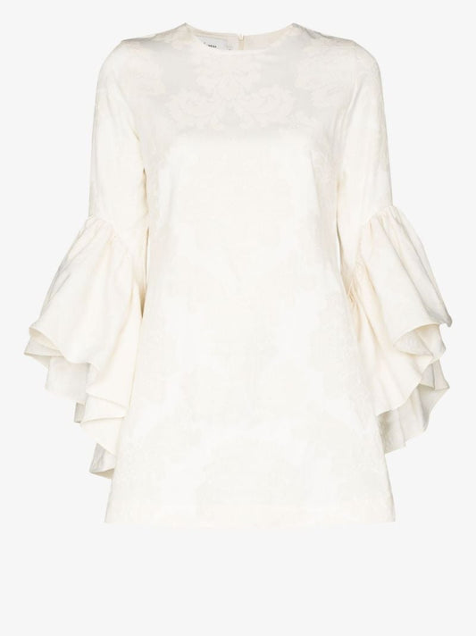 Floral Jacquard Frilled-sleeve Dress