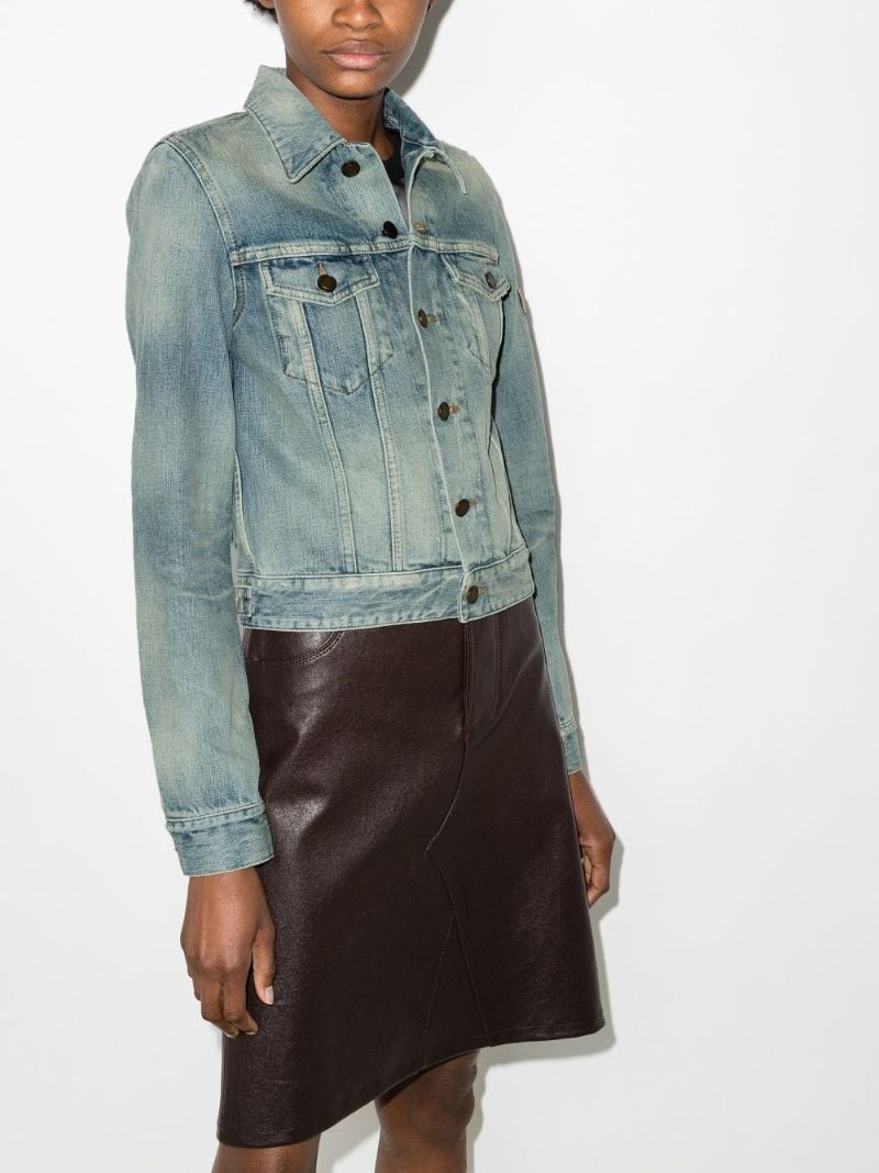 Blue Anchor Embroidery Cropped Denim Jacket