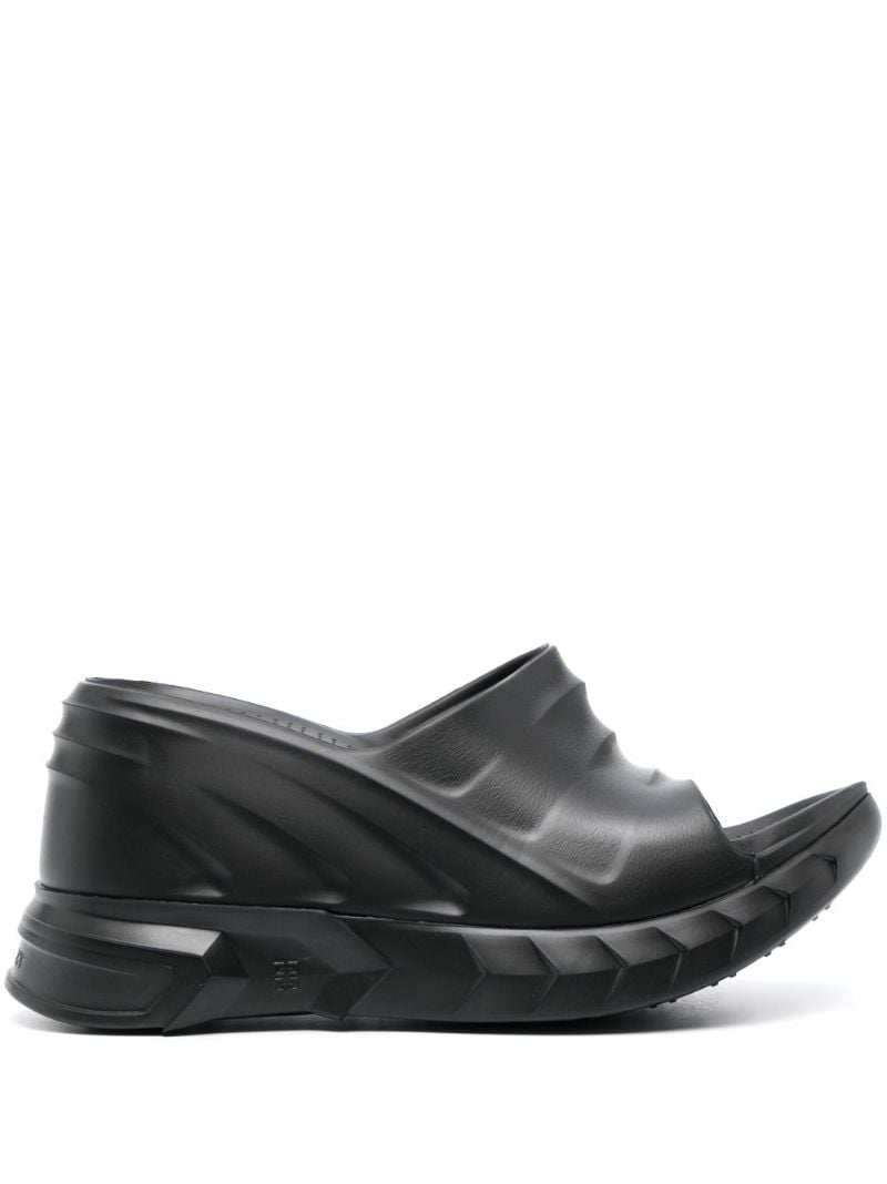Black Marshmallow Wedge Sandals