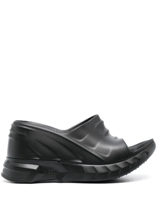 Black Marshmallow Wedge Sandals