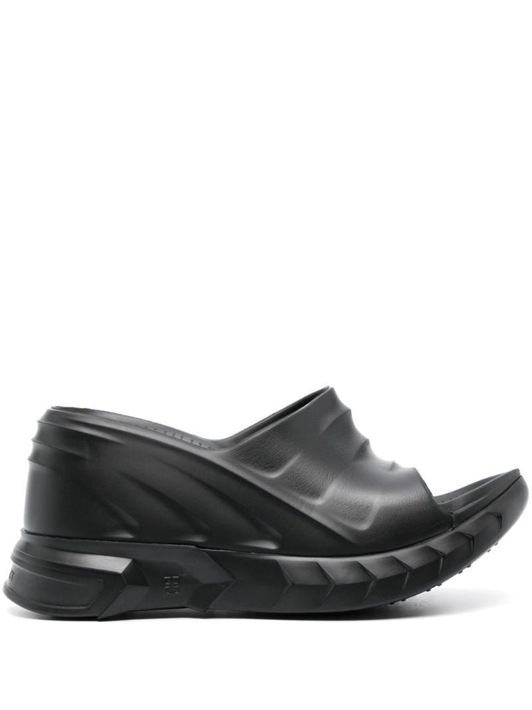 Black Marshmallow Wedge Sandals