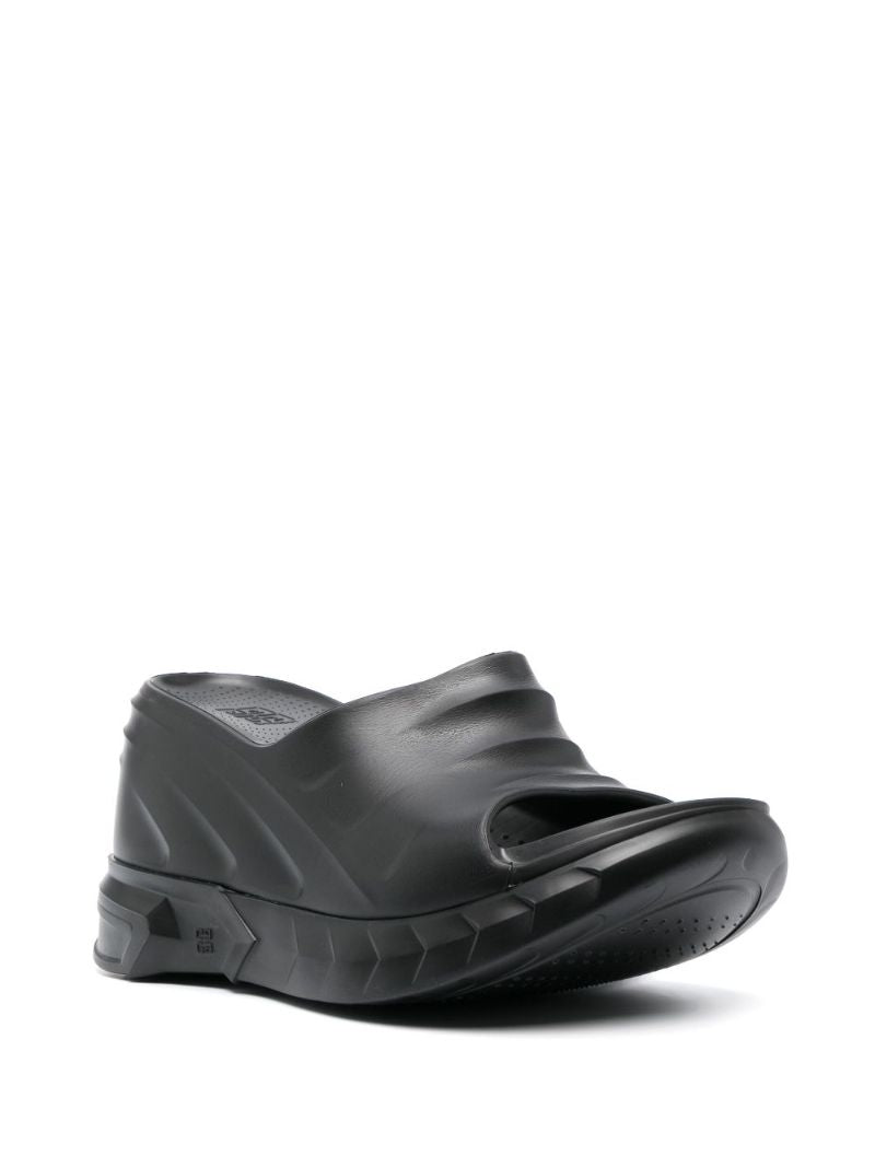 Black Marshmallow Wedge Sandals
