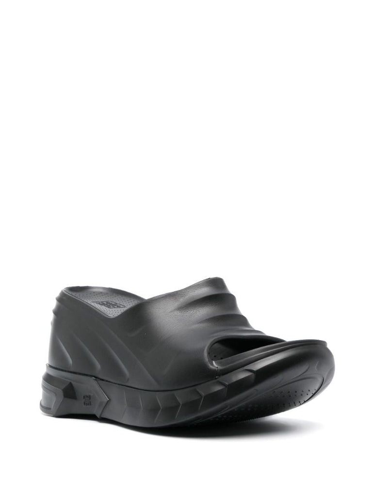 Black Marshmallow Wedge Sandals