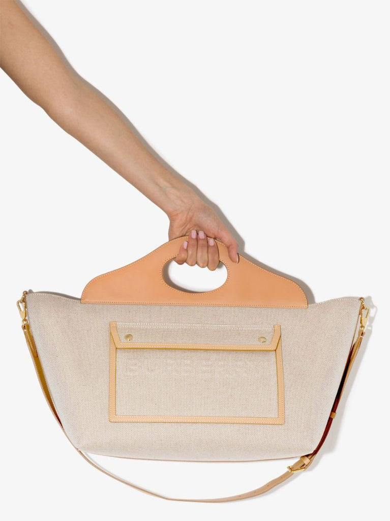 Neutral Medium Canvas and Leather Tote Bag