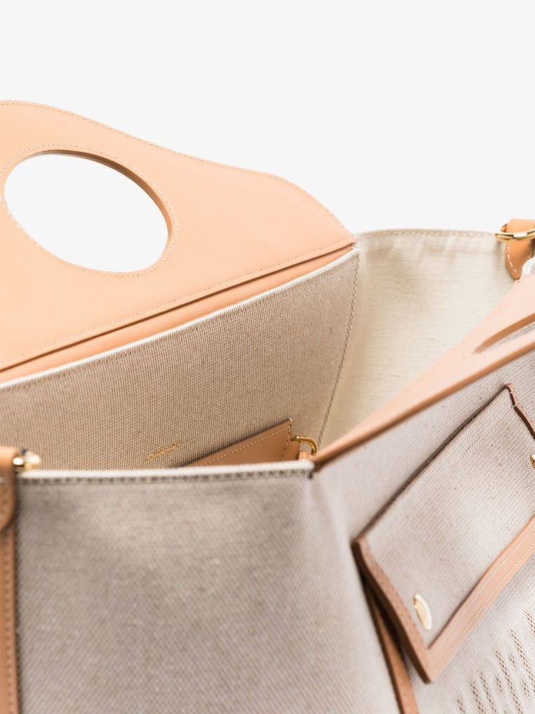 Neutral Medium Canvas and Leather Tote Bag