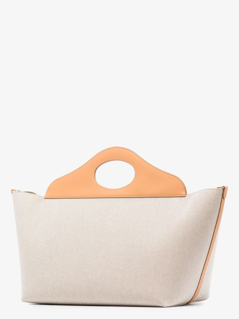 Neutral Medium Canvas and Leather Tote Bag
