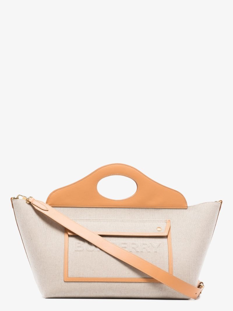 Neutral Medium Canvas and Leather Tote Bag
