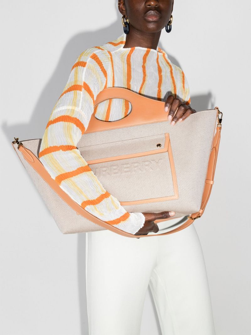 Neutral Medium Canvas and Leather Tote Bag
