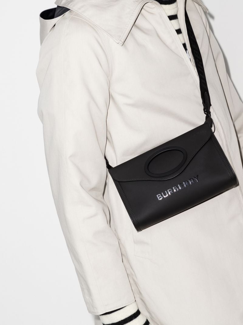 Black Pocket Leather Messenger Bag