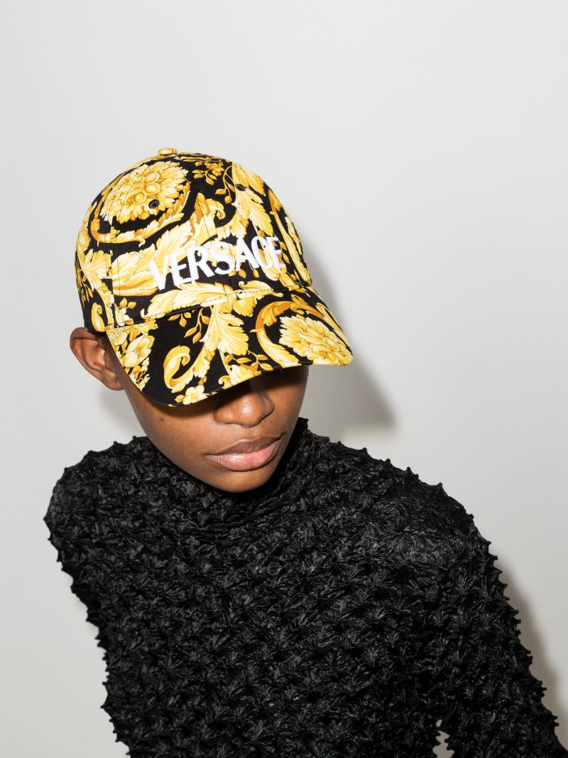 Black Baroque Print Logo Baseball Cap
