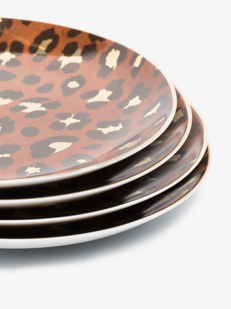 Brown Leopard Dessert Plate Set