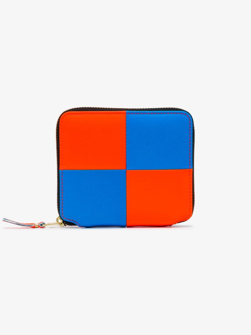 Blue Fluo Square Zip-around Leather Wallet