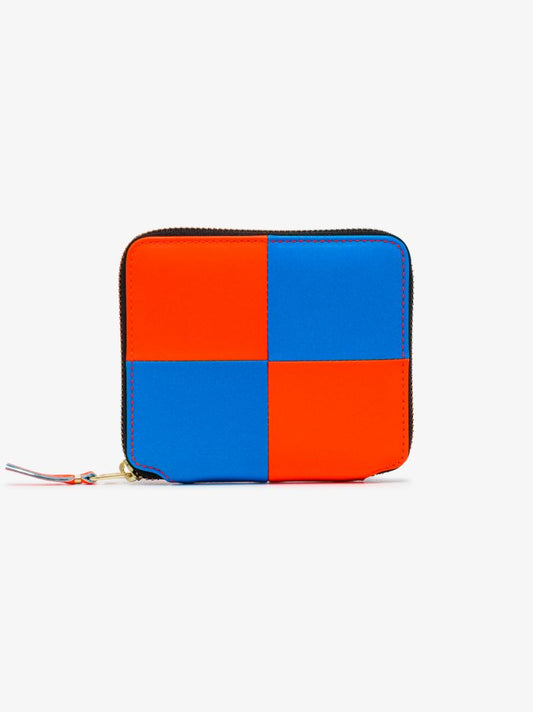 Blue Fluo Square Zip-around Leather Wallet