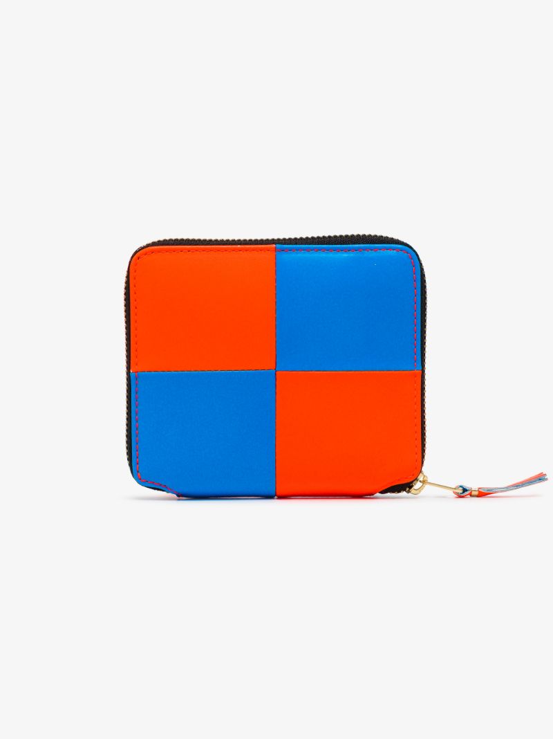 Blue Fluo Square Zip-around Leather Wallet