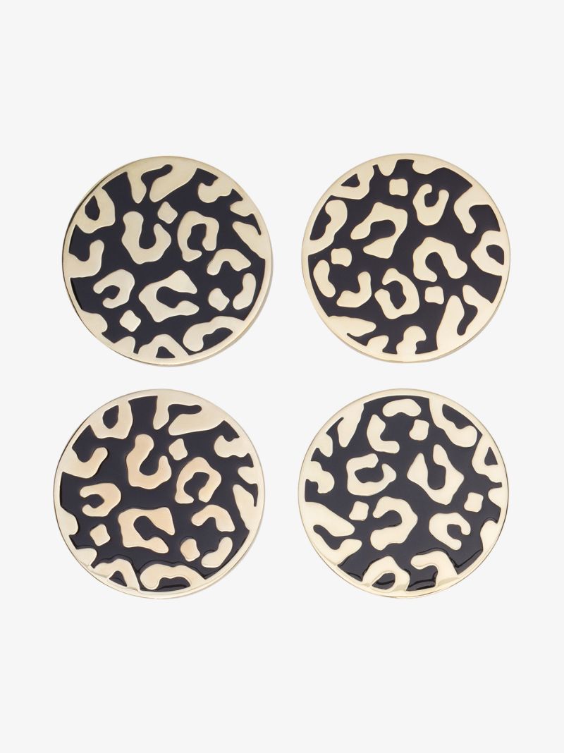Gold Tone Leopard Pattern Coaster Set