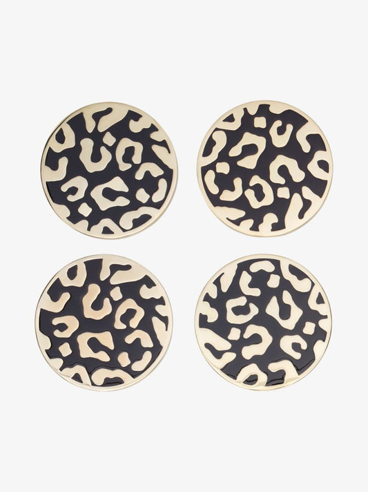 Gold Tone Leopard Pattern Coaster Set
