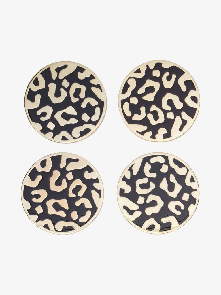 Gold Tone Leopard Pattern Coaster Set
